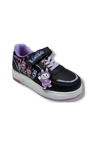 Prokids 4011-26 Cilt Deri Labubu Maskotlu Anatomik Kız Çocuk Sneaker Siyah Lila 31-35 Siyah