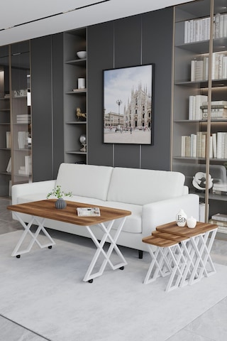 Milano 3'lü Zigon Sehpa Beyaz Metal - Barok Tabla