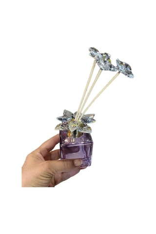 Seta Kristal Bambu Çubuklu Cam Koku Şişesi Mor 10cm