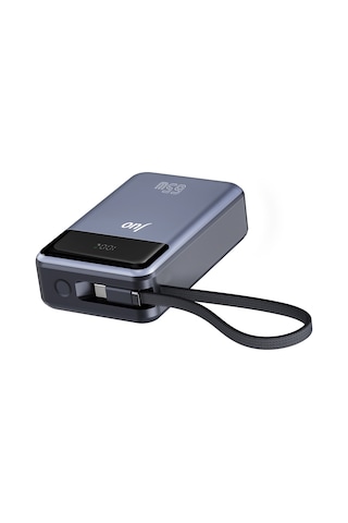 Juo JLP265 20000 Mah 65w Led Ekranlı Usb-a + Type-c Kablolu Taşınabilir Hızlı Şarj Cihazı Powerbank Gri