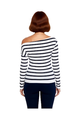 Ersefa Moda Kayık Yaka Örme Slim Çizgili Desen Casual Günlük Regular Uzu Lacivert