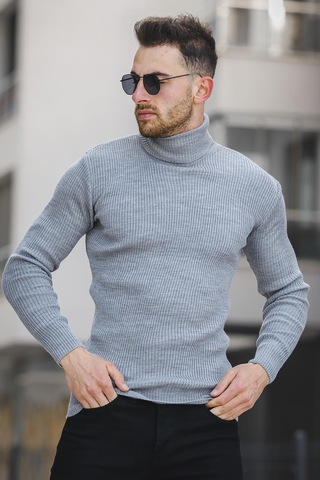 Oksit Seka 813 İnce Fitilli Slim Fit Erkek Boğazlı Kazak 001
