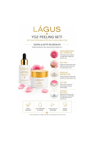 Lágus Gül Tozlu Cilt Yenileyici ve Ölü Deri Arındırıcı Yüz Peeling Bakım Seti