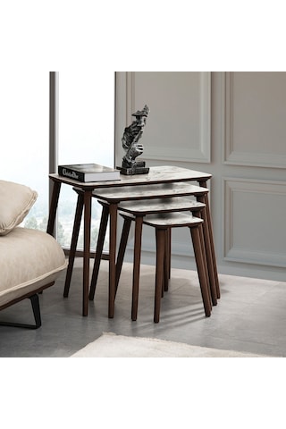 Vovvahome Luci 4lü Dörtlü Mdf Ahşap Zigon Sehpa - Beyaz Mermer