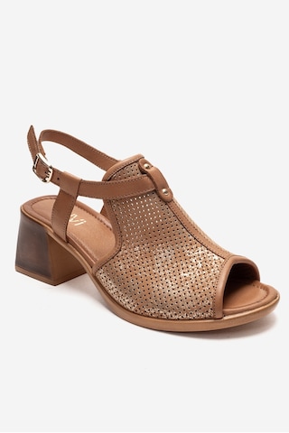 Luvishoes Janelle Taba Simli Hakiki Deri Kadın Kalın Topuklu Sandalet