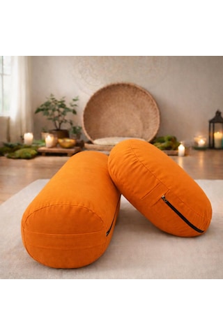 Yuvarlak Zafu Meditasyon Minderi & Bolster Minderi İkili Yoga Meditasyon Minder Seti Turuncu