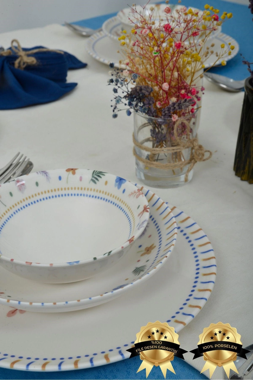 Dalya 18 Parça 6 Kişilik Porselen Yemek Takımı Çok Renkli