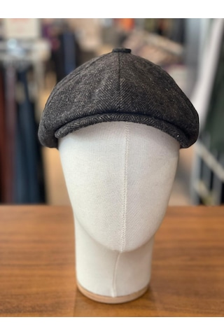 Hamze Peaky Blinders Tarz İngiliz Model Balıksırtı Desen Kaşe Kumaş Kasket Şapka Kahverengi