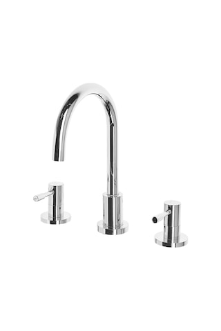 Sıpı Lavabo Bataryası, 3 Delikli, Pirinç Gövde, Su Tasarruflu, Kavisli Tasarım Gümüş