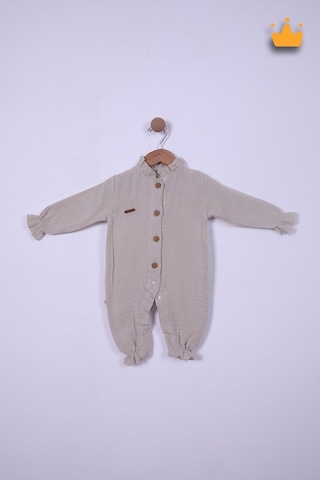 Begisa Begi Pamuk Müslin Kız Bebek Fırfırlı Uzun Kollu Çıtçıtlı Tulum 22402 Bej