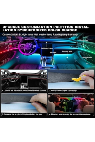 Araç Içi Ambiyans Aydınlatma Sistemi 18 In 1 Rgb Led Bluetooth Destekli - Müzik Ve Ses Duyarlı