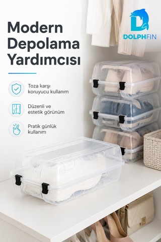 Kadın Ayakkabı Kutusu 33x19x11 Cm Plastik Dolap İçi Düzenleyici Şeffaf