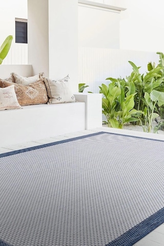 Koza Halı Fresco Ekru Lacivert Iskandinav Yıkanabilir Bordürlü Halı Kilim Balkon Teras Koridor Halısı 23745a, 50 Diğer