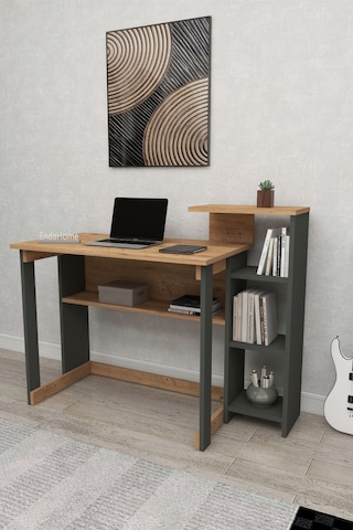 Lotus 5 Raflı Çalışma Masası Laptop Bilgisayar Masası Ofis Ders Yemek Çocuk Masası Çam-antrasit Çam - Antrasit
