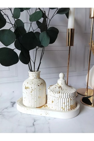 Cre Art Kuru Çiçekler İçin Dekoratif Alçı Set Ev Dekorasyonu İçin Kuru Çiçek Vazosu Alçı Seti 152751134 Gri