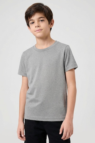Gri Melanj O Yaka Standart Fit Basic Unisex Çocuk T-shirt - 11328 Grimelanj