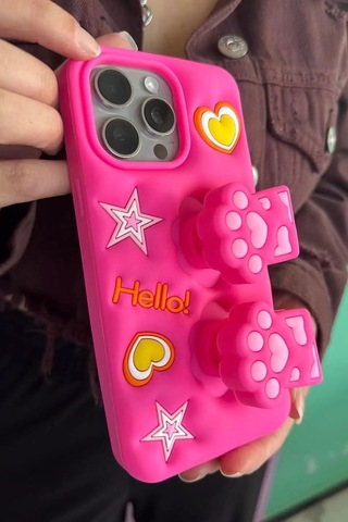 Caş Dekorasyon Pembe Renk Pati Figürlü 14 Pro Max Telefon Kılıfı Pembe