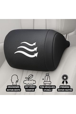 Polham Ergonomik Premium Araç Boyun Yastığı Delikli Nefes Alabilen Yapı, Tüm Araçlara Uyumlu, Ortopedik Yastık Siyah