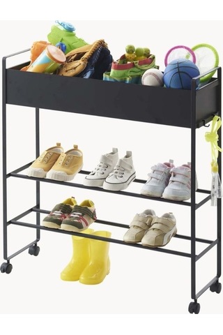 Tekerli Çok Amaçlı Ayakkabılık Metal Raf Arabası Siyah