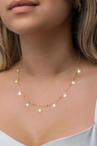 Nereze 925 Ayar Gümüş Gold Minik Toplu Yıldızlı Şans Kolye