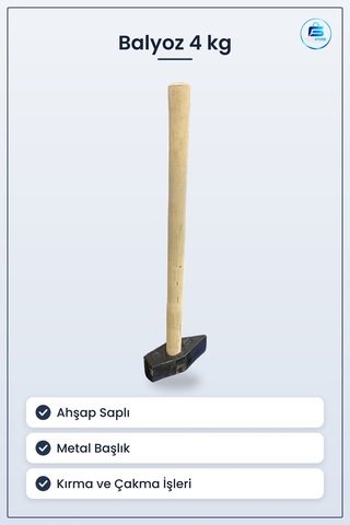 Çekiç 4 Kg Balyoz Ahşap Saplı Hırdavat Aleti Kırma Çakma Tamir Ev