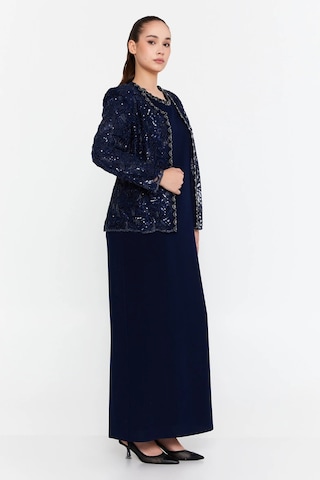Güzelyalı Kadın Büyük Beden İşleme Detaylı İki Parça Abiye Takım 1047 Lacivert Lacivert