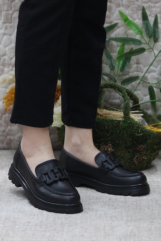 Fort 71119 Siyah Cilt Toka Detaylı Rahat Loafer Kadın Ayakkabı 001