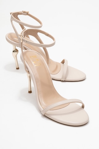 Jasmin Bej Cilt Tek Bantlı Kadın Topuklu Ayakkabı Bej