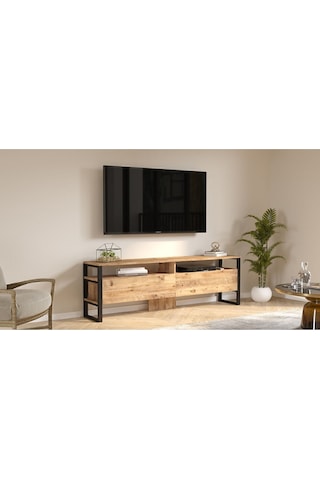 El19 Elanor 180cm Metal Tv Ünitesi Tv Sehpası 2 Kapaklı Ela19-a Atlantik Çam