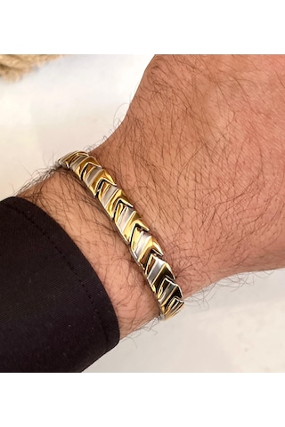 Trend Model Sade Şık Çelik Paslanmaz Erkek Bileklik 21 Cm Altın - Gümüş