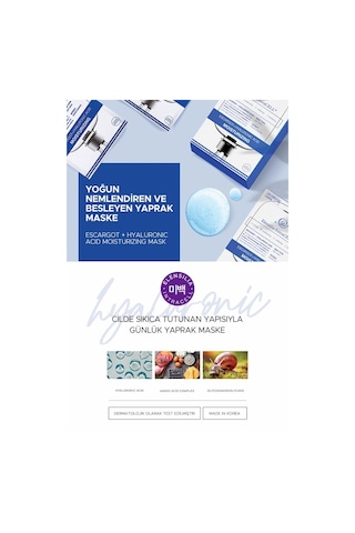 Elensilia Escargot + Hyaluronik Asit Yoğun Nemlendirici Yaprak Maske Intracell Hyaluronic Acid Mask