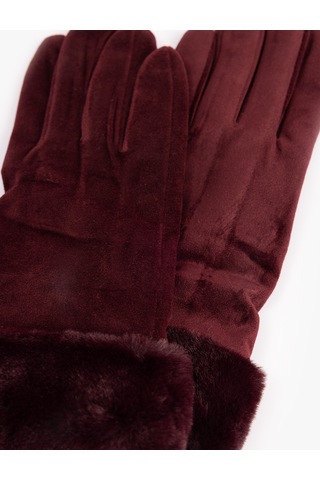 Koton Suni Kürk Detaylı Süet Görünümlü Eldiven Bordo 6wak50032aa Bordo