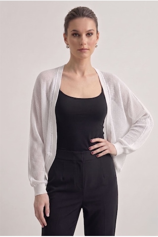 Neden Tekstil Premium Ajurlu İnce Triko Bolero Hırka - Beyaz