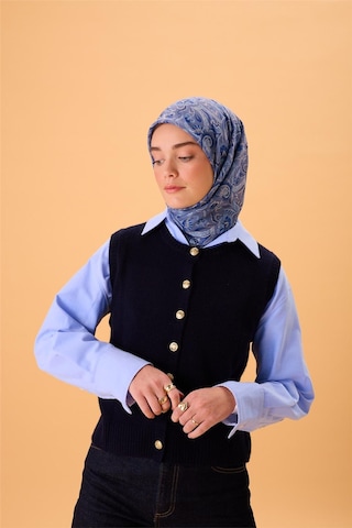 Silk Home İnce Pamuk Soft Eşarp Saks-indigo Desenli Tok Duruşlu 90x90 Çok Renkli
