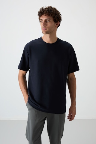 Air Jones Tommy Life Lacivert Waffle İnterlok Yüzeyi Dokulu Oversize Fit Basic Erkek T-shirt - 88379 Lacivert