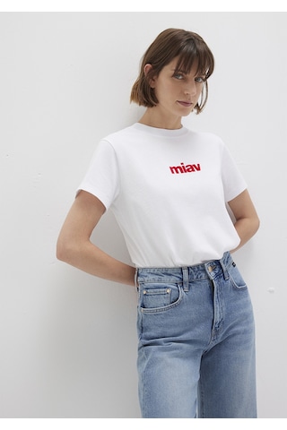 Mavi - Kırmızı Miav Baskılı Beyaz Tişört 1610622-86417 Beyaz
