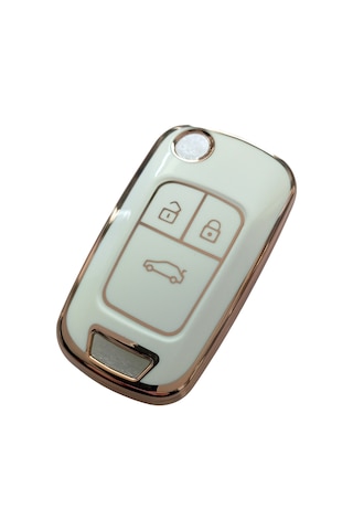 Opel Astra J Insignia Chevrolet Cruze Uyumlu Nano Kumanda Anahtar Kılıfı Oto Anahtarlık Beyaz - Gold