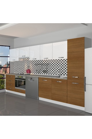 Decoraktiv Elite 325q Ankastre Fırın Modüllü Mdf Hazır Mutfak Dolabı - Tezgah Dahil - Ceviz - Beyaz Beyaz - Ceviz
