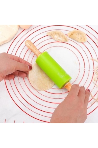 Novahub Kırmızı 2 Adet Küçük Merdaneler Çocuk Dıy Pişirme Aracı Gıda Sınıfı Silikon Yapışkan Ol Ahşap Saplı Pürüzsüz Kenar Oklava