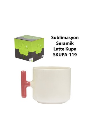 Sublimasyon Pembe Kulplu Seramik Latte Kupa - Kutulu