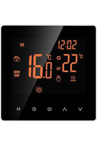 Springsun Ev Okul Ofis Otel 16a Sıcaklık Kontrol Cihazı - Zaman Programlı Dokunmatik Ekran Turuncu Işık Beyaz Tuş