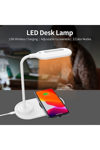 Novahub Şarjlı Dokunmatik Led Masa Lambası - 2 Renk Modu & Ayarlanabilir Boyun, Beyaz/mavi, 10w Kablosuz Şarj