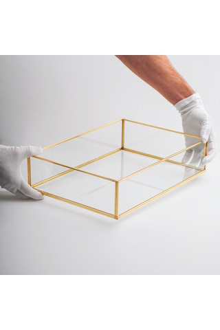 Cam Tepsi Pirinç & Gold 35x25x8cm