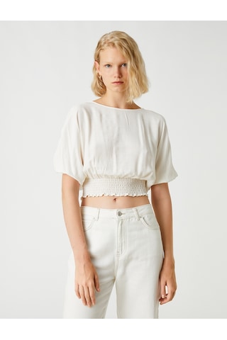 Koton Crop Bluz Beli Lastikli Kırık Beyaz 2sak60170cw 2SAK60170CW001 Ekru
