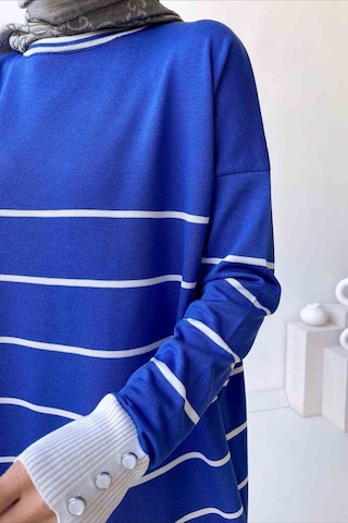 Kahijab Bisiklet Yaka Çizgili Merserize Tunik - İndigo