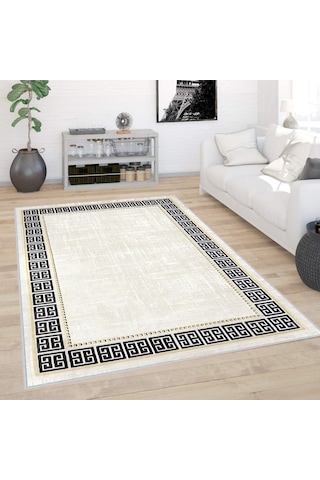 Rovigo Home Dijital Baskı Yıkanabilir Kaymaz Taban Salon Halısı Rvg0423 Krem