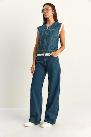 Shade Kadın Dantel Detaylı Denim Yelek Ve Wide Leg Pantolon Denim Takım 8210 60286153 - Lacivert