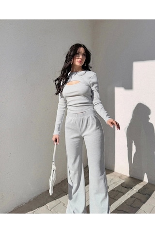 Pencereli Detaylı Alt Üst Takım Gri W3864 Gri