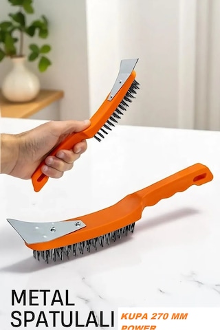 Spatulalı Çelik Tel Fırça 270 Mm Metal Kazıma Temizleme Pas Söker