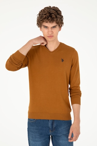 U.S. Polo Assn. Erkek Slim Fit V Yaka Coconut Basic Kazak 50293512-VR153
